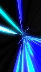 Poster - Abstract blue and cyan light streaks radiating from a dark center, creating a high-speed tunnel effect