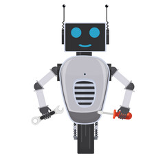 Wall Mural - Robot on a wheel. Android repairman robot, vector illustration
