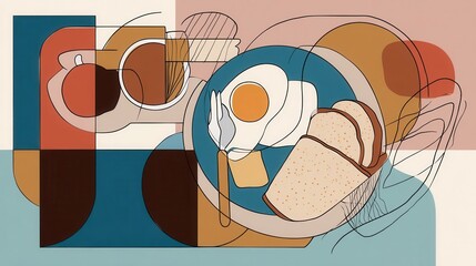 Poster - Abstract depiction of breakfast items.