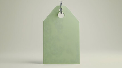 Wall Mural - Light sage-green tag, blank,  hanging.  A simple, rectangular price tag,  pale green,  with a metal ring
