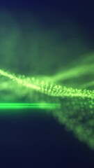 Poster - Glowing green particles forming a flowing wave-like structure in a dark, dreamy digital space