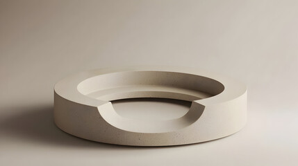 Wall Mural - Beige circular, sculpted object,  a hollow, ring-like form with a recessed center.  A minimalist,  modern design piece, smooth, simple curves
