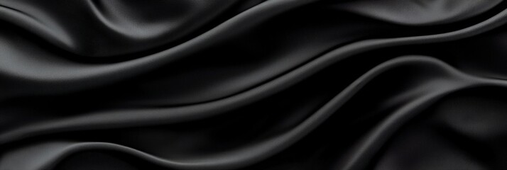 Poster - Elegant Dark Black Fabric Waves with Sensuous Curves Creating a Glamorous Abstract Textile Design