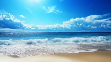 Wall Mural - blue sky over calm sea. blue sea and sunny sky on horizon over calm water