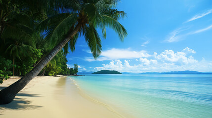 Wall Mural - blue sky over calm sea. blue sea and sunny sky on horizon over calm water