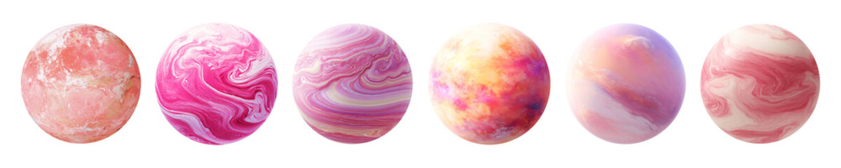 Wall Mural - Set of pink planets isolated on transparent background.