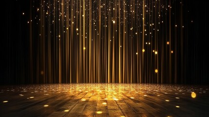 Poster - Stunning golden stage backdrop featuring glowing vertical lines and a mesmerizing sparkle effect
