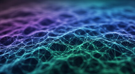 Poster - Abstract network connection background with glowing lines and points. Digital data technology and blockchain concept. Scientific visualization.