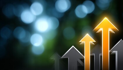Poster - Futuristic Digital Backdrop with Rising Arrows, Symbolizing Growth and Optimistic Market Trends