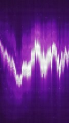 Poster - Bright purple and white glowing soundwave pattern over a pixelated digital background, resembling an LED display