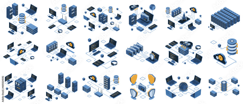Set of isometric modern technology concept for cloud computing ...