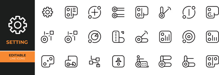 Poster - Set of business and office line icons including charts graphs documents communication tools and technology symbols