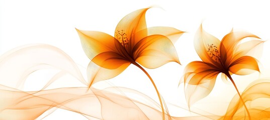 Poster - Dreamy Floral Illustration Featuring Warm Orange Tones and Translucent Petals on White Background