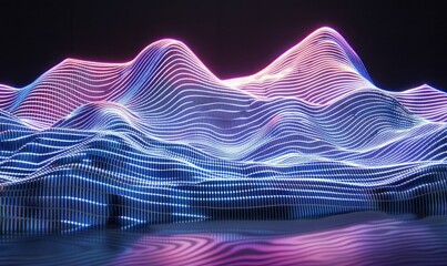 Abstract topographic mountain landscape with glowing lines and gradient hues