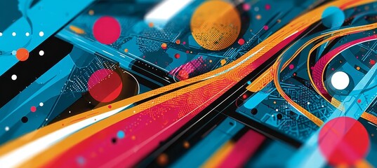 Poster - Dynamic and Colorful Abstract Art Piece with Energetic Lines, Geometric Shapes, and Modern Aesthetic