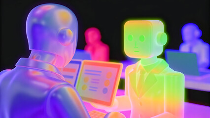 Poster - ai business chatbot technology concept businessman using technology smart robot intelligence command prompt generates business model software investment plan programming for website