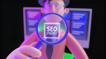 Aufkleber - business seo strategy search engine optimization concept businessman and magnifying glass with seo s