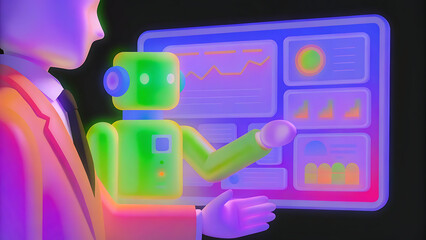 Poster - chat robot ai assistant concept businessman show command prompt to smart ai chatbot modern technology ai or artificial intelligence service business analysis futuristic technology transformation