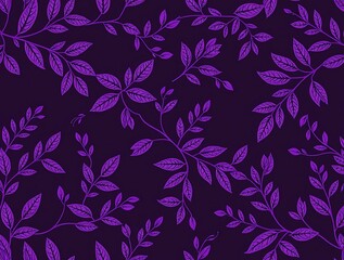 Poster - Elegant seamless pattern with purple leaves and branches on a dark background suitable for design
