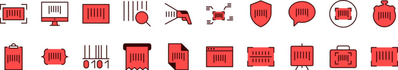 Collection of Filled Color Icons of Barcode. Minimalistic Linear Pictogram for Web and Graphic Design, Apps, Banners, Social Network and Cards
