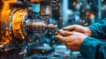Poster - Expert Machinist Operating Advanced CNC Machines for Precision Steel Cutting and Shaping Process