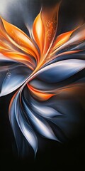 Poster - Elegant Abstract Composition Featuring Glossy Flowing Petals in Soft Orange, Gray, and Blue Hues
