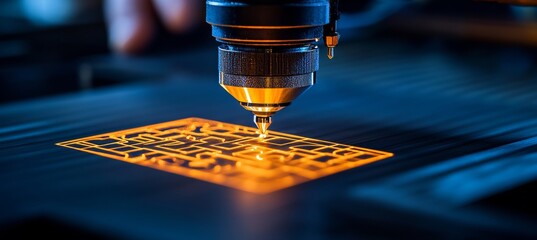 Poster - Precision Laser Cutting Machine Engraving Intricate Designs into a Wooden Board with Detail