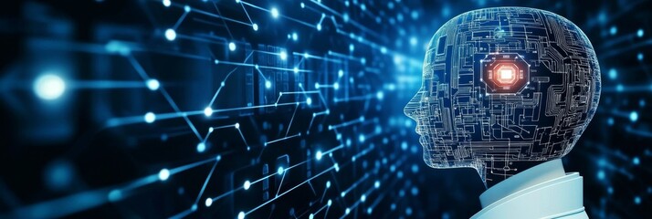 Poster - Abstract Visualization of a Futuristic Artificial Intelligence Brain with Neural Network Connections