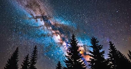 Wall Mural - Milky way galaxy night sky trees