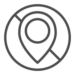 Poster - No sign with location map pin line icon, prohibition concept, location detection is forbidden sign on white background, outline style icon for mobile and web design. Vector graphics.