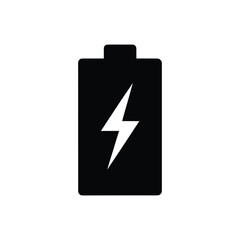 Poster - Black vector illustration of a high voltage sign icon on white, symbolizing a warning for electrical business events, battery symbol minimalist flat black silhouette vector icon illustration