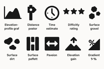 Poster - Hiking, outdoor adventure solid icon set. trails, navigation symbols collection