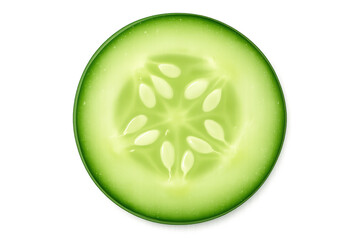 Poster - Close-up view of a fresh cucumber slice, showcasing its juicy seeds and vibrant green texture against a clean, transparent background