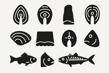Poster - Seafood silhouette icon set. fish, seafood varieties collection in silhouette style