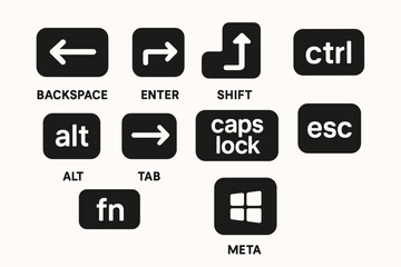 Aufkleber - Keyboard shortcut solid icon set. backspace, enter, shift, ctrl, alt solid icons