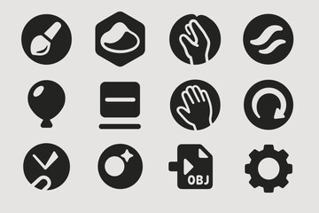 Poster - Gesture and tool silhouette icon set: hand and object symbols in solid style