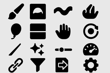 Poster - User interface solid icon set featuring tools, gestures, and symbols collection