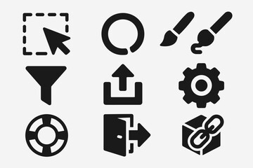 Poster - Web development solid icon set. tools, technology, interface, coding icons collection
