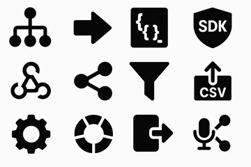 Poster - Coding and technology solid icon set: software, programming, development icons
