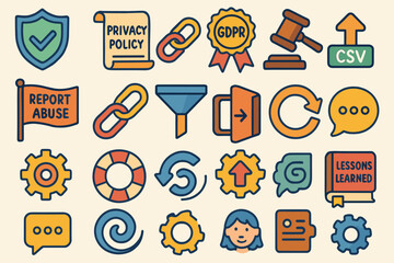 Poster - Privacy policy and regulation icon set. flat icons collection for compliance