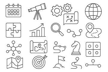 Poster - Business and planning line icon set. strategy, map, growth symbols in outline style