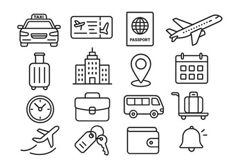 Poster - Travel and tourism line icon set. vacation, transportation, journey icons outline style