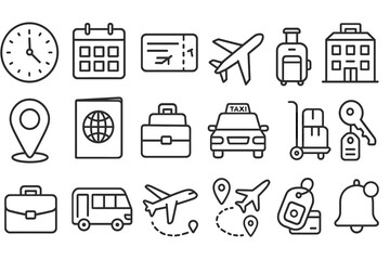Poster - Travel, tourism line icon set. vacation, trip planning icons linear collection