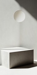 Poster - Minimalist interior with geometric platform and ethereal shadows for product display stage