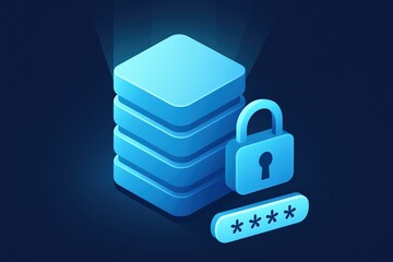 Poster - Blue Secure Data Stack Offers protection behind digital password entry, ensuring privacy and network security for peace of mind in cloud computing.