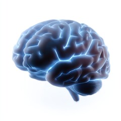 Poster - A human brain silhouette with abstract glowing lines forming a complex maze inside, isolated on a pure white background. Complex thought, problem-solving.