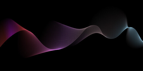 Poster - Abstract background with lines and waves. Medium banner size. Element for design isolated on black. Vector background for brochure, booklet, flyer, poster. Colorful and black gradient.