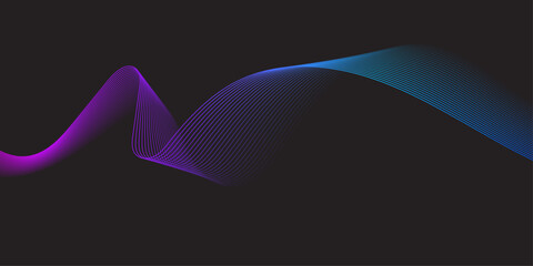 Poster - Abstract background with lines and waves. Medium banner size. Element for design isolated on black. Vector background for brochure, booklet, flyer, poster. Colorful and black gradient.