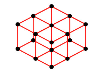 Poster - Intricate cube framework built with red lines connecting black dots, creating a complex three-dimensional structure on a transparent background