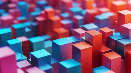 3D colorful cubes arranged in dynamic pattern with red and blue tones in abstract technology